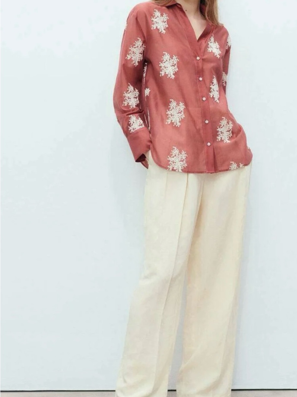 Mango Lyocell Rust Embroidered Button Down - Picture 3 of 7